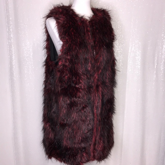 KAREN KANE Boho Blush Faux Fur Vest XL Red Black - Picture 2 of 8